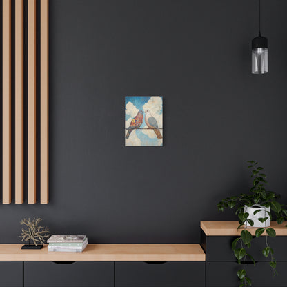 Lovebirds Canvas Wall Art — Romantic Dove Print on Matte Stretched Canvas