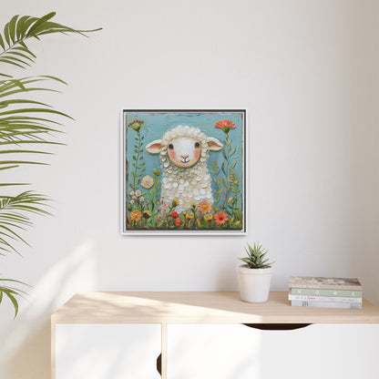 Framed Canvas Print — Whimsical Lamb -  Nursery Wall Art