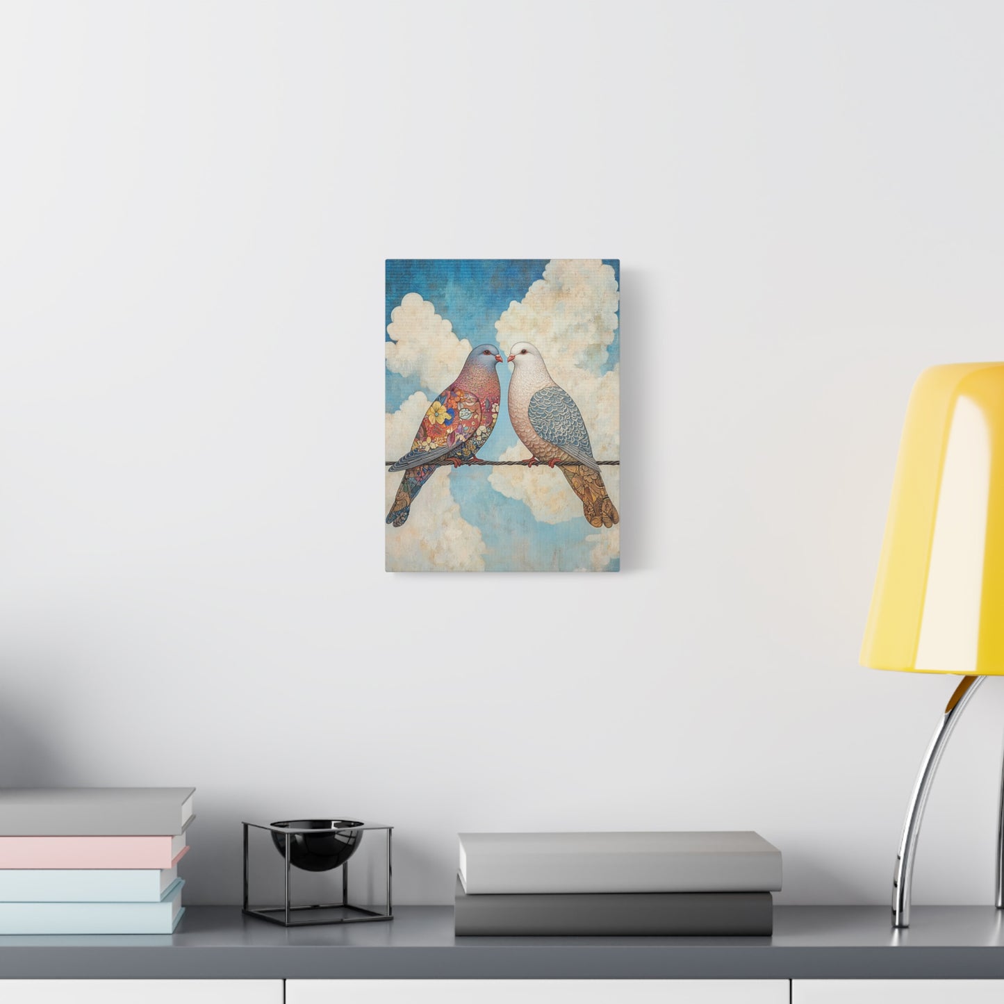 Lovebirds Canvas Wall Art — Romantic Dove Print on Matte Stretched Canvas