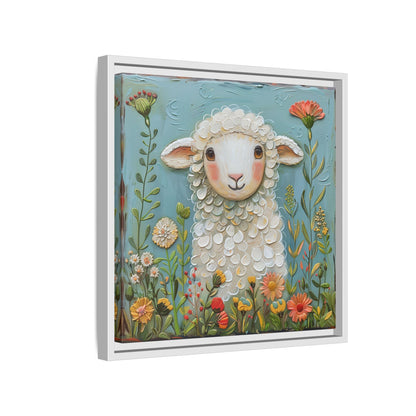 Framed Canvas Print — Whimsical Lamb -  Nursery Wall Art