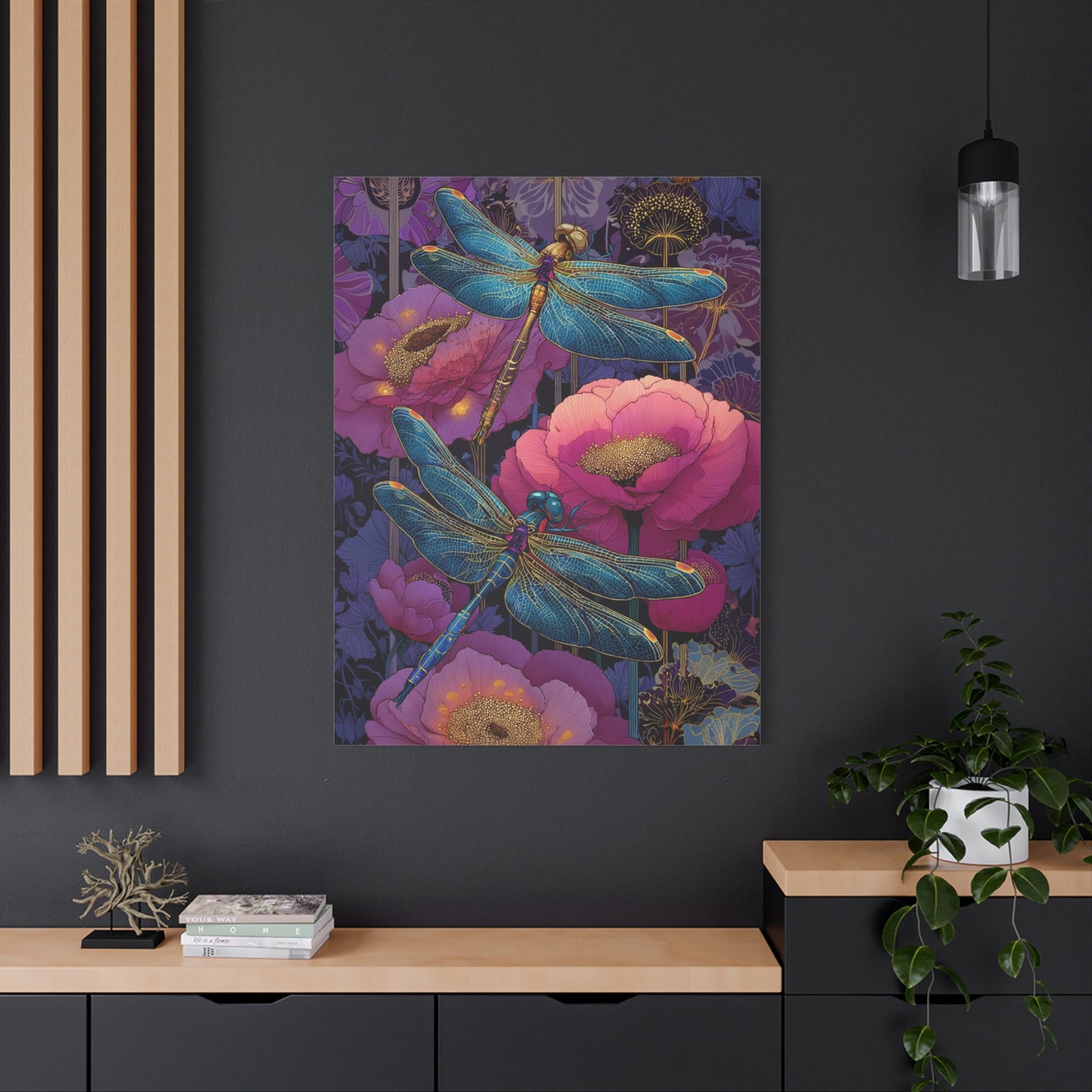 Blue-Pink Dragonflies Canvas Art Print - Available in 8 sizes