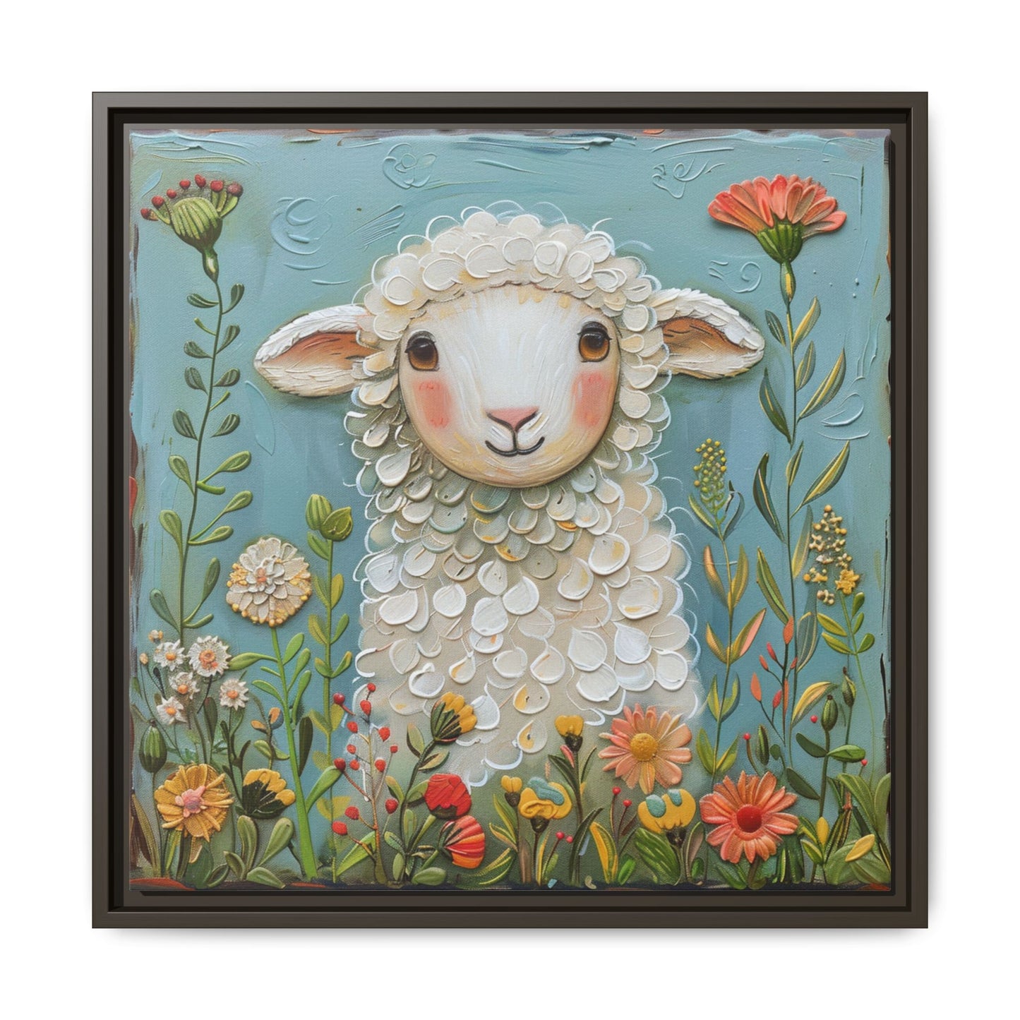 Framed Canvas Print — Whimsical Lamb -  Nursery Wall Art