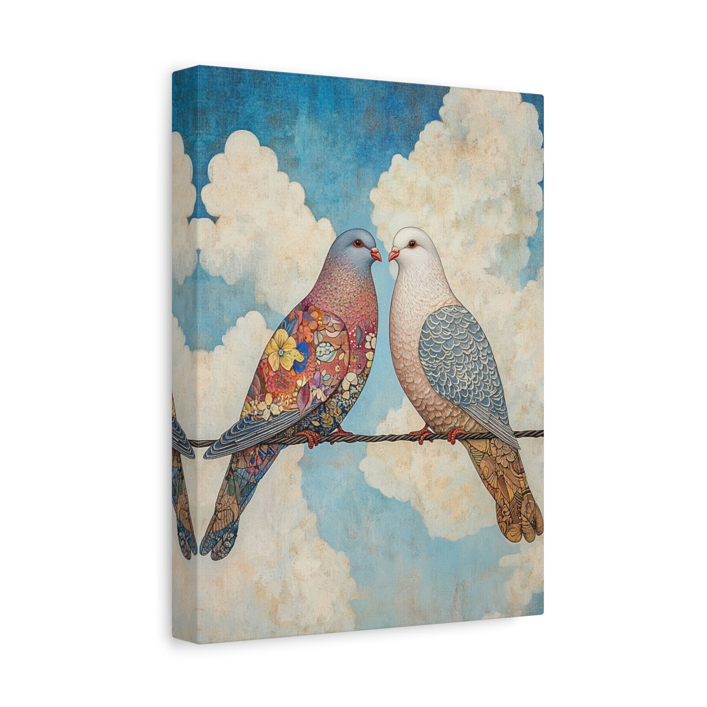 Lovebirds Canvas Wall Art — Romantic Dove Print on Matte Stretched Canvas