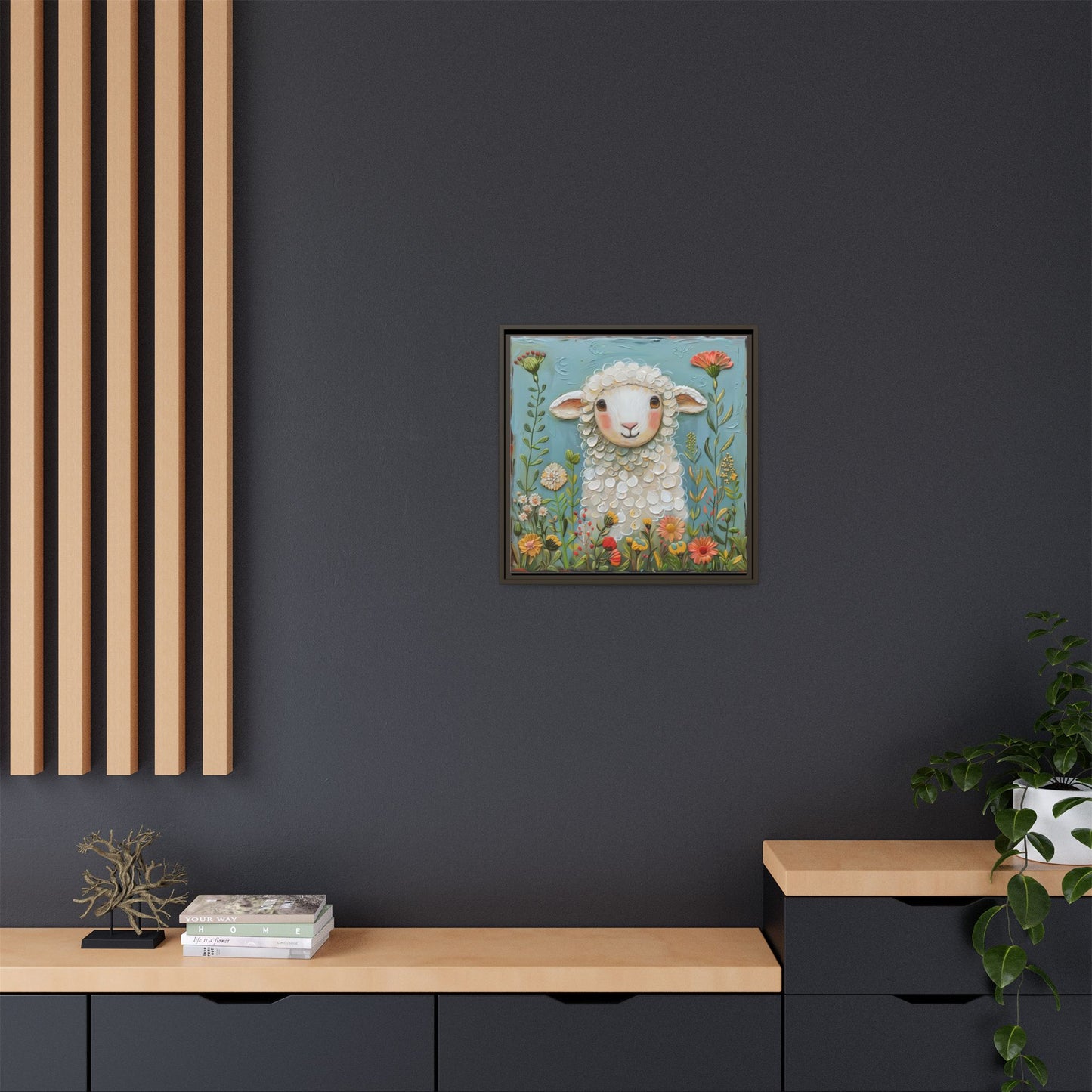 Framed Canvas Print — Whimsical Lamb -  Nursery Wall Art