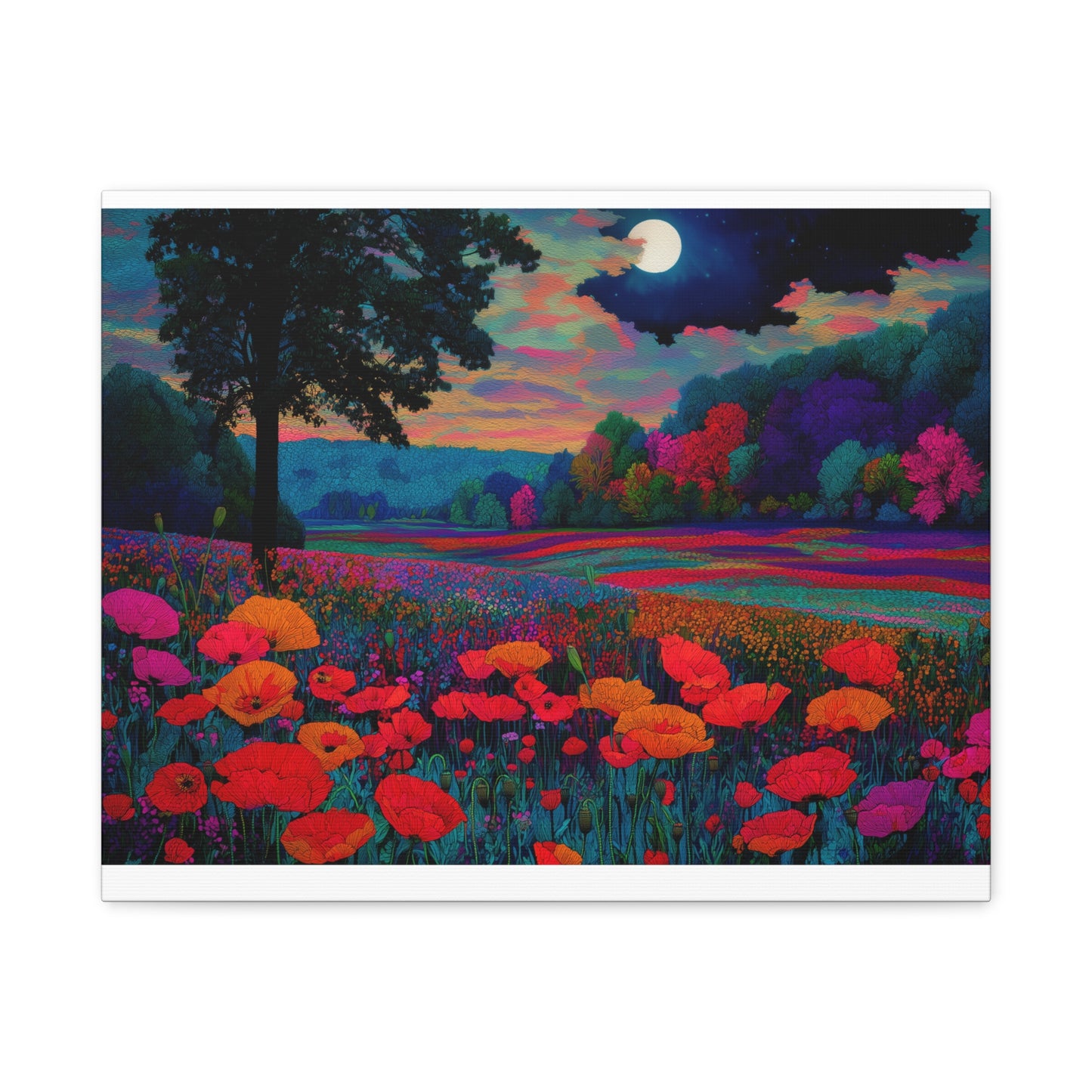 Moonlit Red Poppy Field Matte Canvas Print — Vibrant Floral Landscape Wall Art