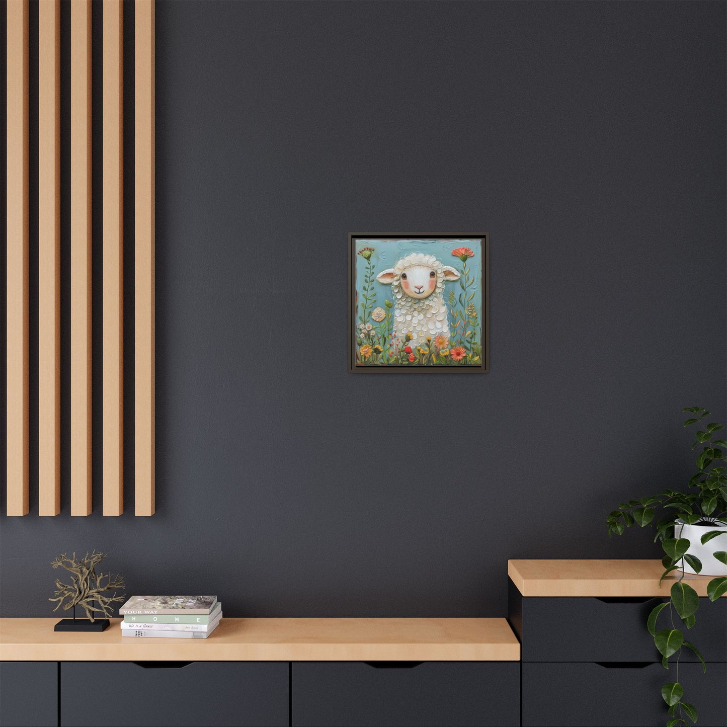 Framed Canvas Print — Whimsical Lamb -  Nursery Wall Art