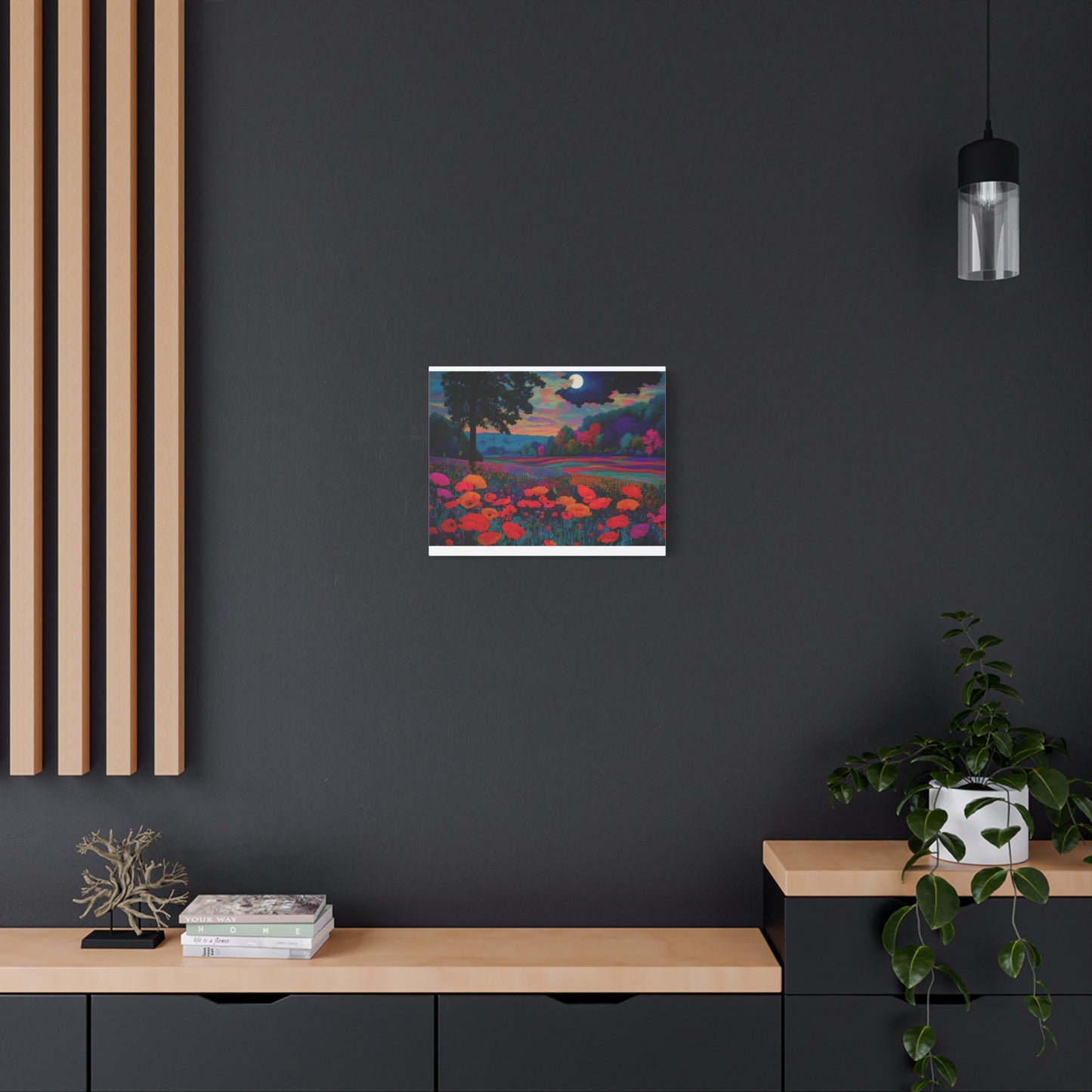 Moonlit Red Poppy Field Matte Canvas Print — Vibrant Floral Landscape Wall Art