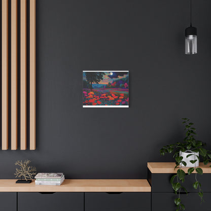 Moonlit Red Poppy Field Matte Canvas Print — Vibrant Floral Landscape Wall Art