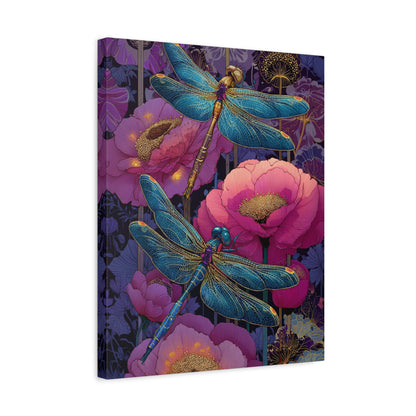 Blue-Pink Dragonflies Canvas Art Print - Available in 8 sizes