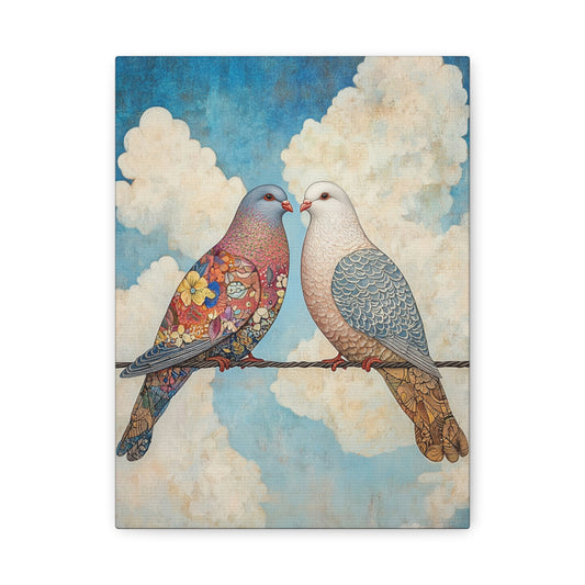 Lovebirds Canvas Wall Art — Romantic Dove Print on Matte Stretched Canvas