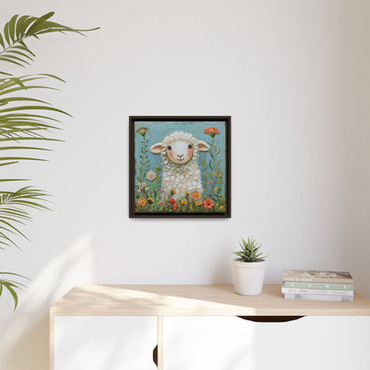 Framed Canvas Print — Whimsical Lamb -  Nursery Wall Art