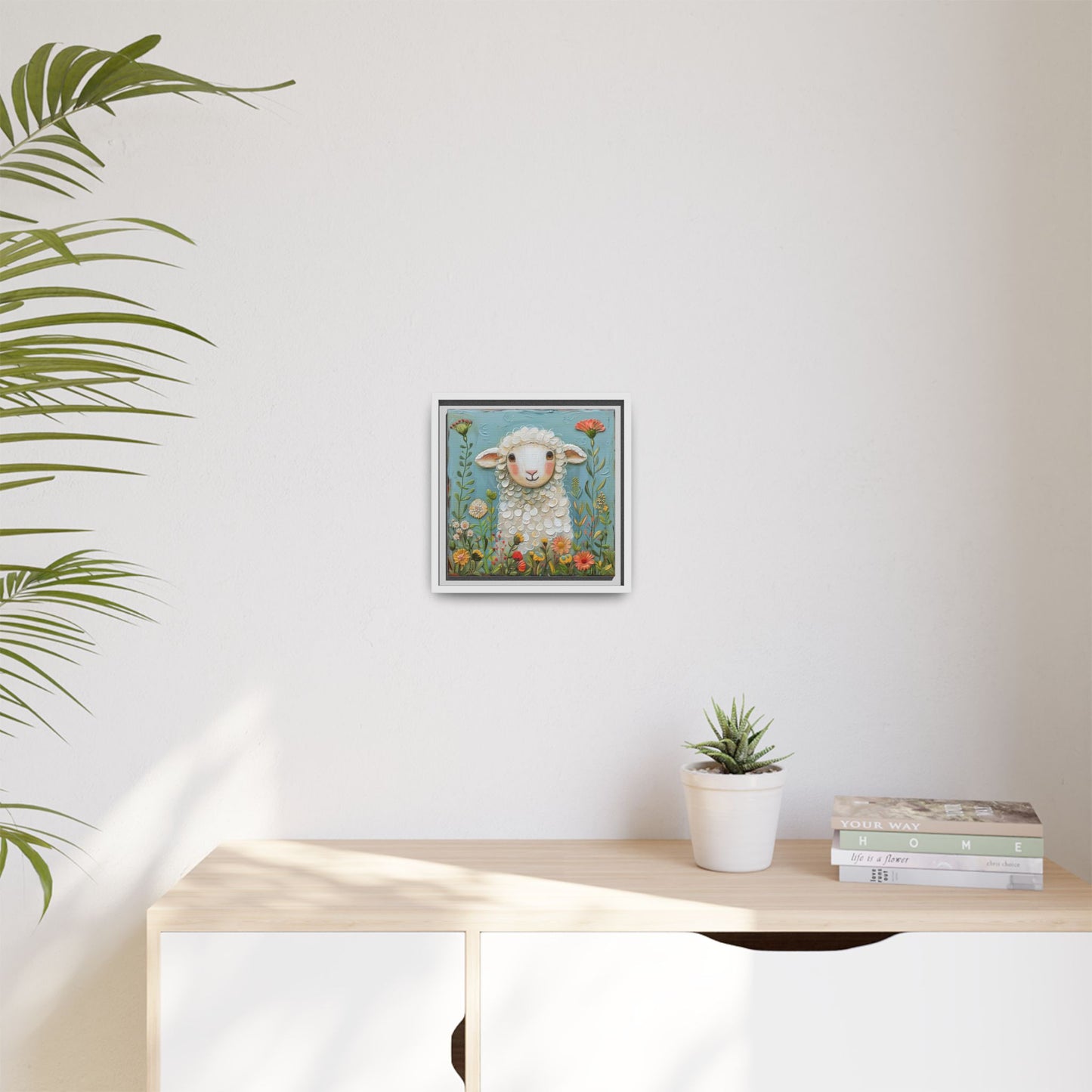 Framed Canvas Print — Whimsical Lamb -  Nursery Wall Art