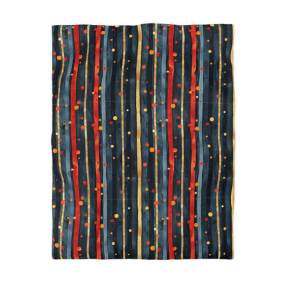 Dark Blue, Red, and Gold Stripes - Microfiber Duvet Cover