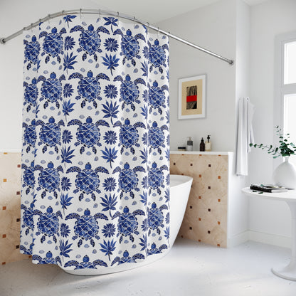 Folk Art Blue Ocean Turtles Shower Curtain