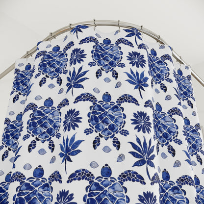 Folk Art Blue Ocean Turtles Shower Curtain